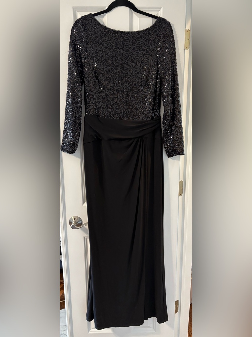 Ralph Lauren Black Sequin Bodice Long Sleeve Evening Gown - Size 14